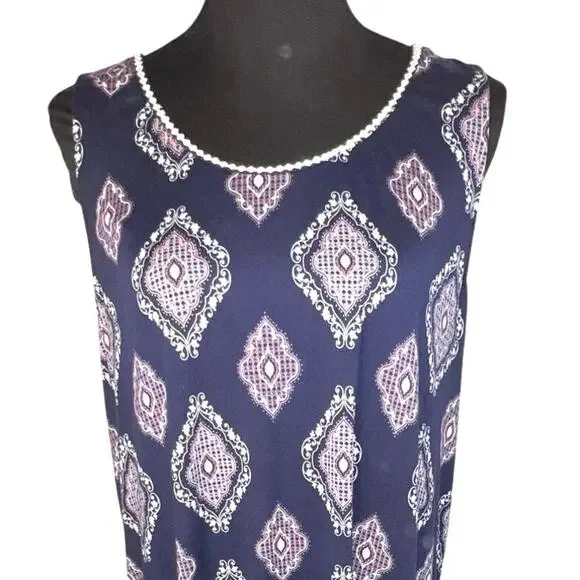 Anne Klein ladies L,sleeveless geometric block hem midi stretch Y2K nightgown - Picture 5 of 8